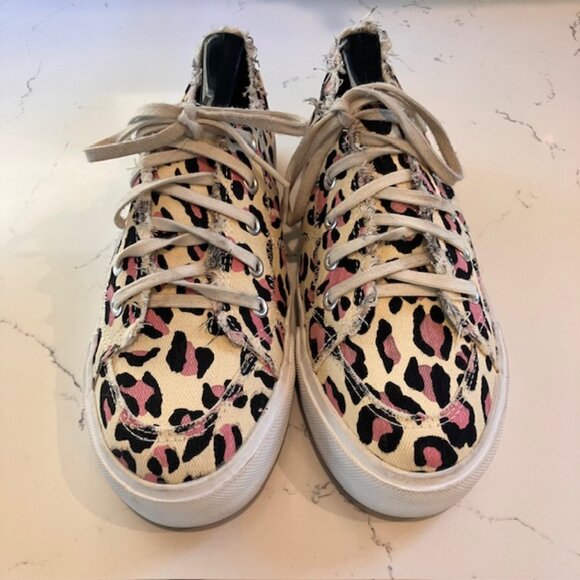 Obtaom Women Canvas Memory Foam Cheetah Animal Print Fashion Sneakers Shoes Sz 7 - Picture 3 of 11